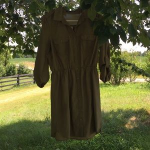 Olive army green dress. Button up. Size M